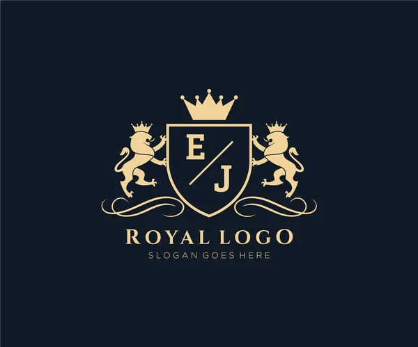 Letter Lion Royal Luxury Araldic Crest Logo Template Arte Vettoriale — Vettoriale Stock