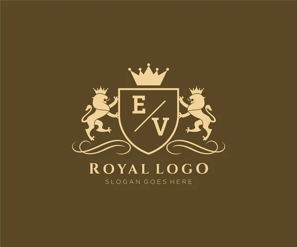 Lettre Lion Royal Luxe Héraldique Cimier Modèle Logo Dans Art — Image vectorielle