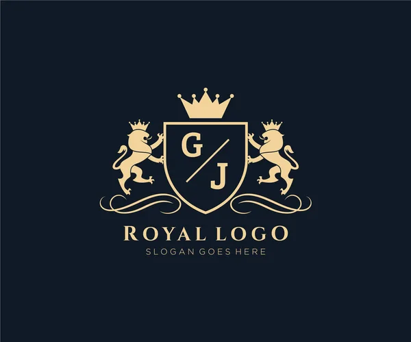 Leão Leão Real Luxo Heráldico Crest Logo Template Vector Art —  Vetores de Stock