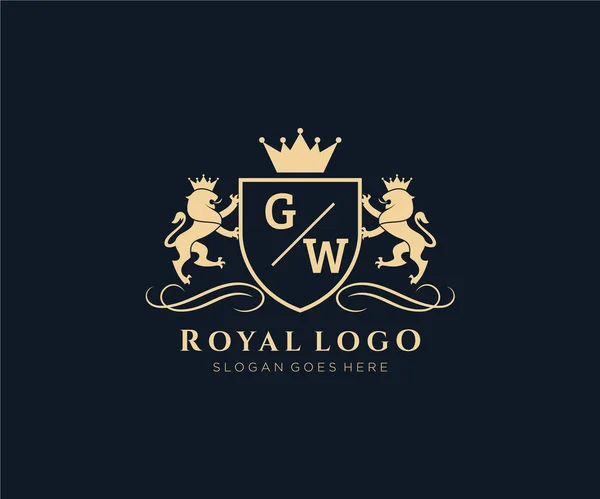 Carta Lion Royal Luxury Heraldic Crest Logo Plantilla Arte Vectorial — Vector de stock