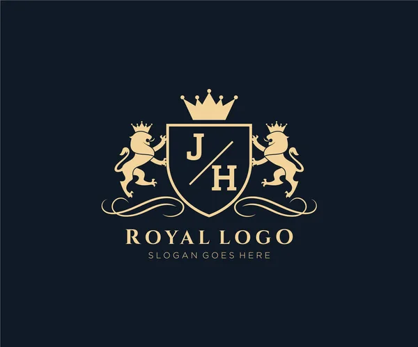 Letra Jhjh León Royal Luxury Heraldic Crest Logo Plantilla Arte — Vector de stock