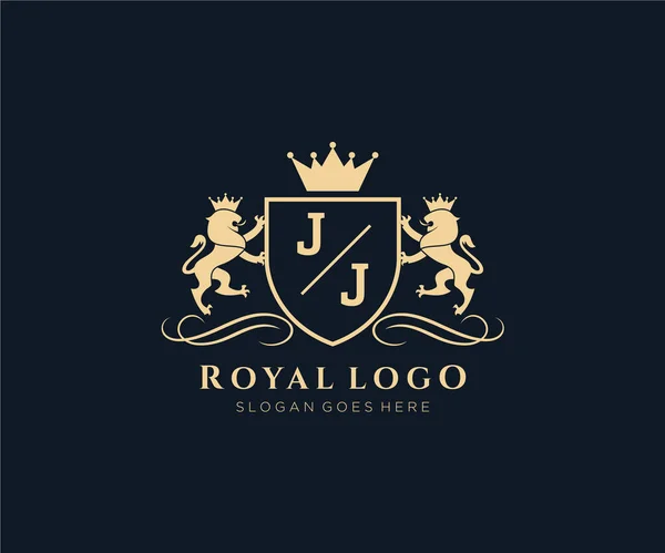 Carta Lion Royal Luxury Heraldic Crest Logo Plantilla Arte Vectorial — Vector de stock