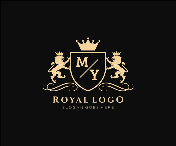 Letter Lion Royal Luxury Heraldic Crest Logo Restaurant Royalty Boutique — Stok Vektör