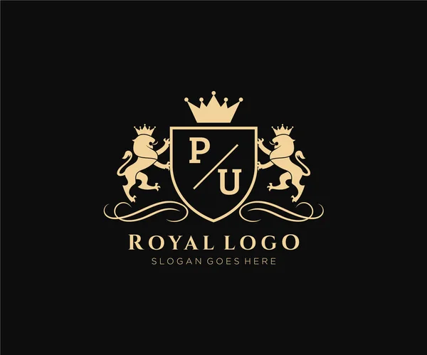 Письмо Льва Королевского Роскошный Геральдический Герб Логотип Векторном Искусстве Ресторана — стоковый вектор