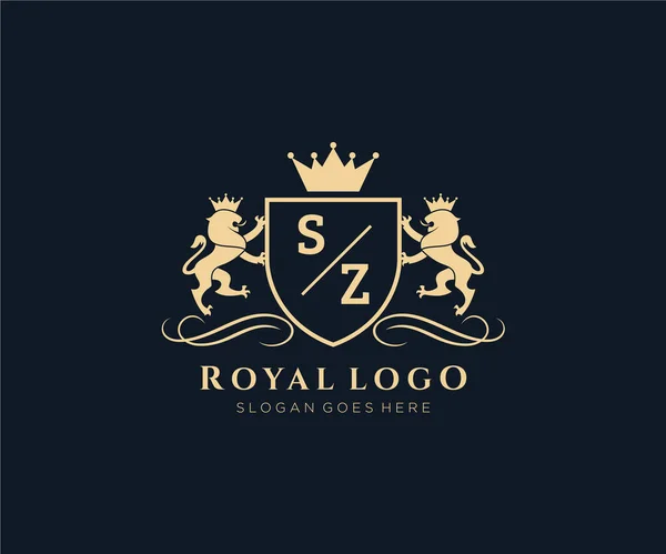 Letra Lion Royal Luxury Heraldic Crest Logo Plantilla Arte Vectorial — Vector de stock