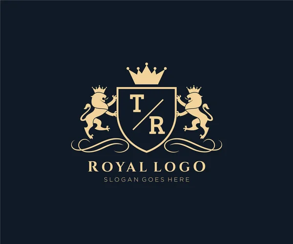 Levél Lion Royal Luxury Heraldic Crest Logo Sablon Vektorművészet Étterem — Stock Vector