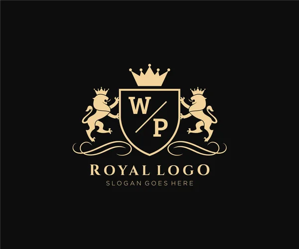 Letter Lion Royal Luxury Geraldic Crest Искушение Векторном Искусстве Ресторанов — стоковый вектор