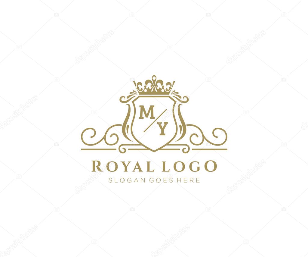 MY Letter Luxurious Brand Logo Template, for Restaurant, Royalty, Boutique, Cafe, Hotel, Heraldic, Jewelry, Fashion and other vector illustration.
