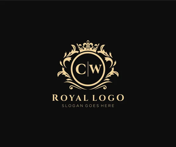 Cw字母豪华品牌标志模板 适用于餐厅 皇家酒店 精品店 咖啡店 时尚及其他矢量插图 — 图库矢量图片