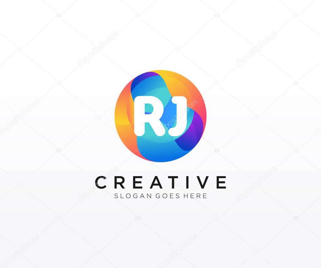 RJ initial logo With Colorful Circle template