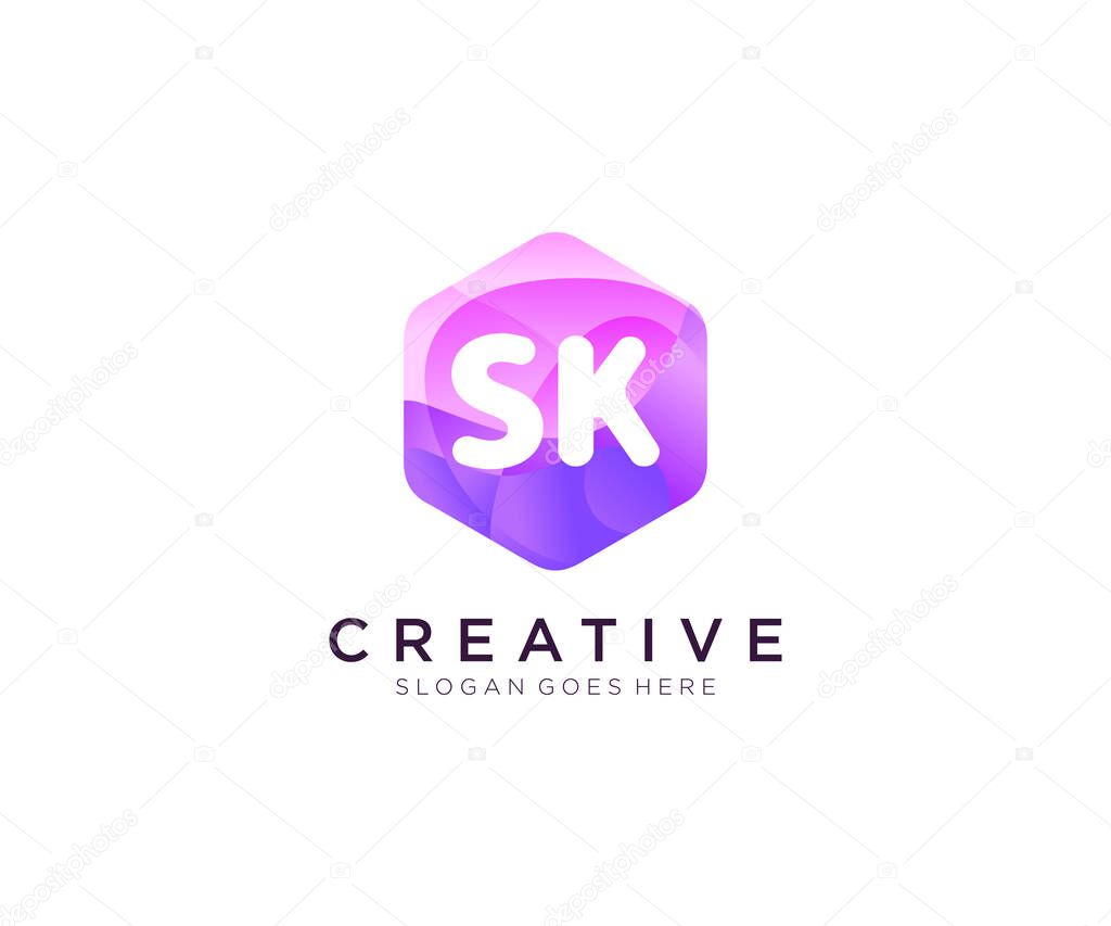 SK initial logo With Colorful Hexagon Modern Business Alphabet Logo template