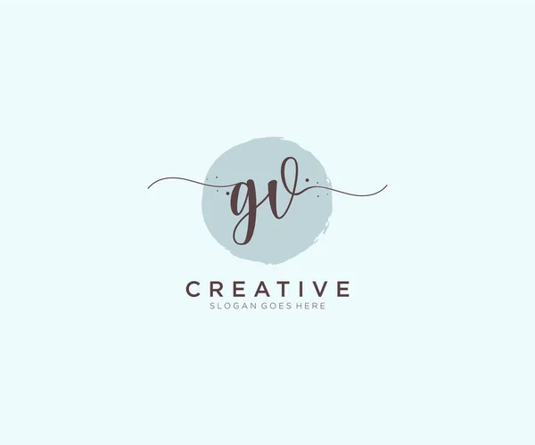 Gv女性のロゴの美しさのモノグラムとエレガントなロゴデザイン 創造的なテンプレートと初期の署名 結婚式 ファッション 花や植物の手書きのロゴ — ストックベクタ