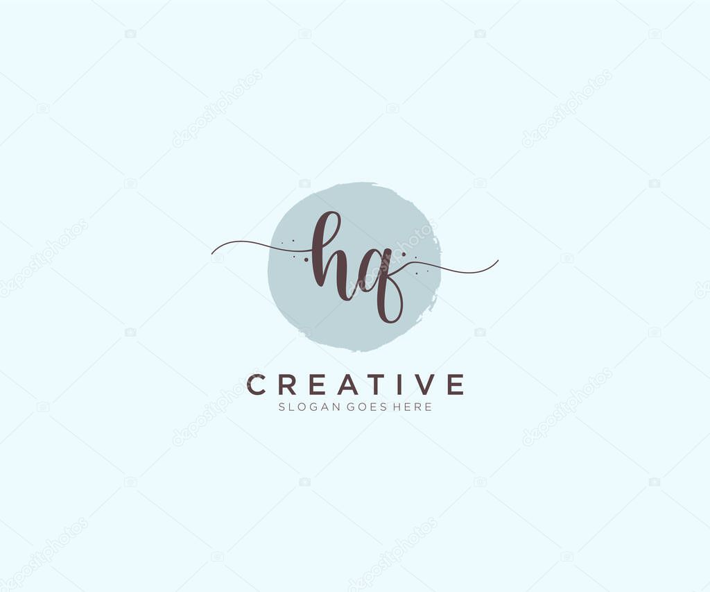 HQ Feminine logo beauty monogram and elegant logo design, handwriting logo of initial signature, wedding, fashion, floral and botanical with creative template.