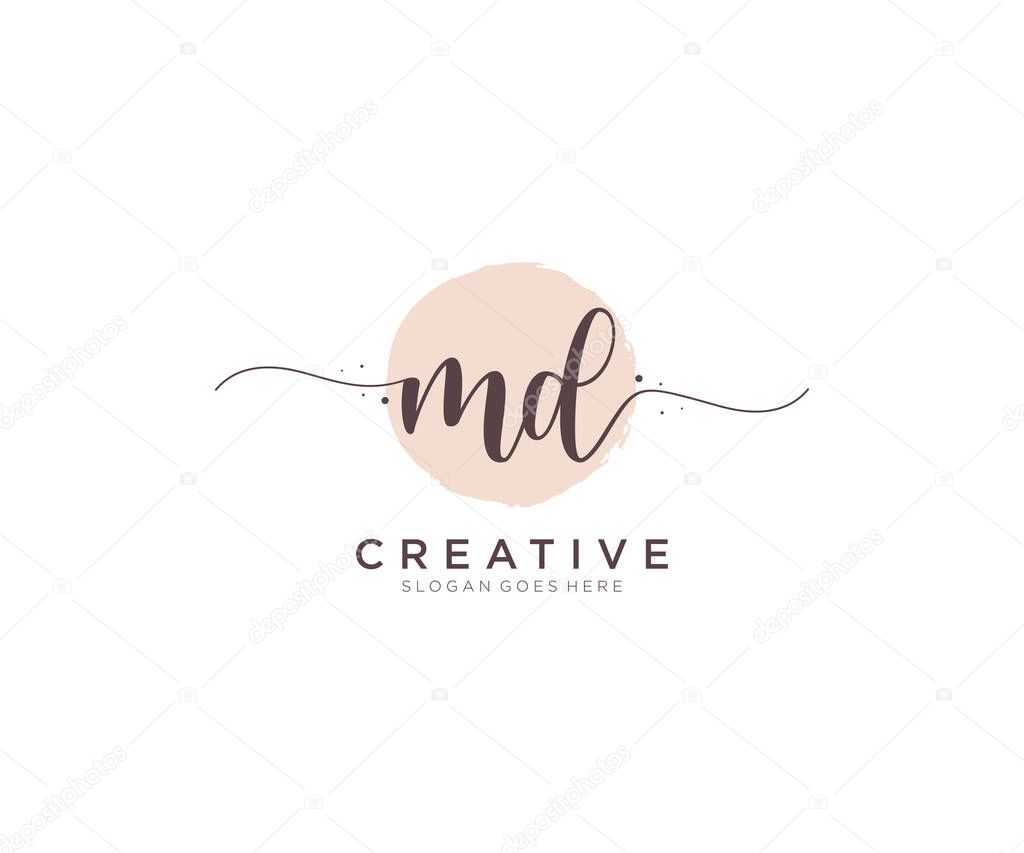 MD Feminine logo beauty monogram and elegant logo design, handwriting logo of initial signature, wedding, fashion, floral and botanical with creative template.