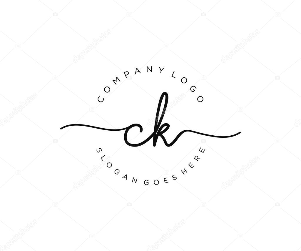 CK Feminine logo beauty monogram and elegant logo design, handwriting logo of initial signature, wedding, fashion, floral and botanical with creative template.