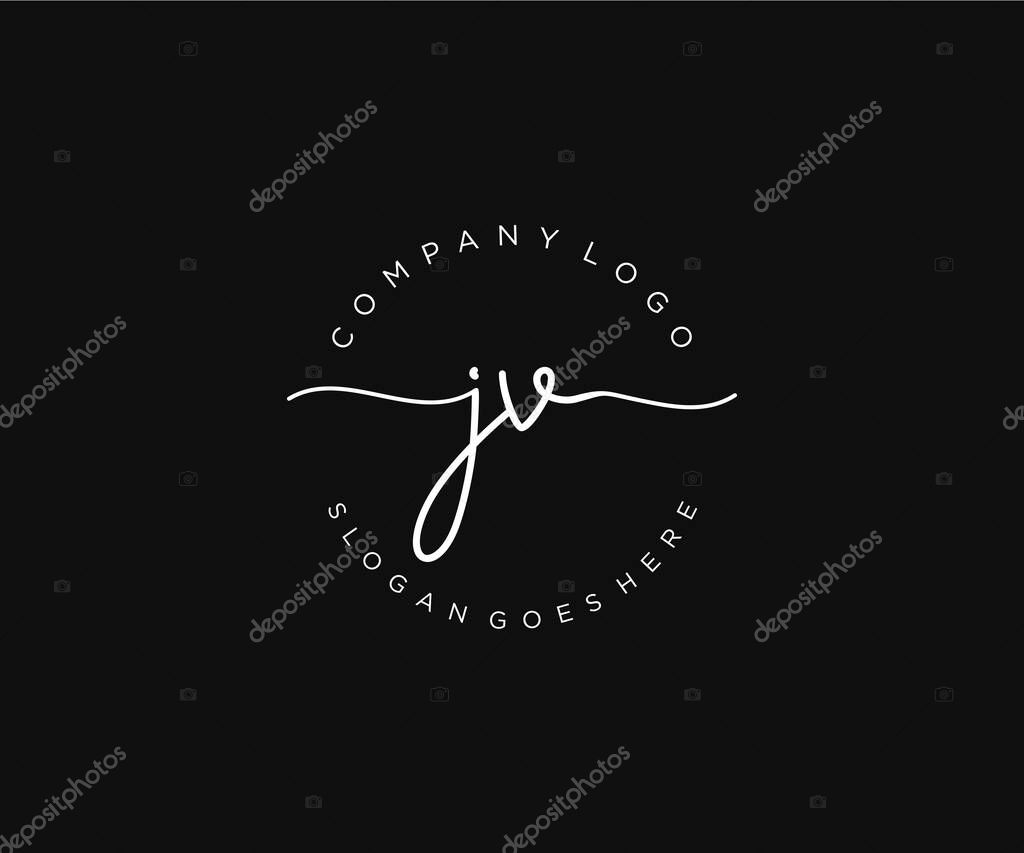 JV Feminine logo beauty monogram and elegant logo design, handwriting logo of initial signature, wedding, fashion, floral and botanical with creative template.