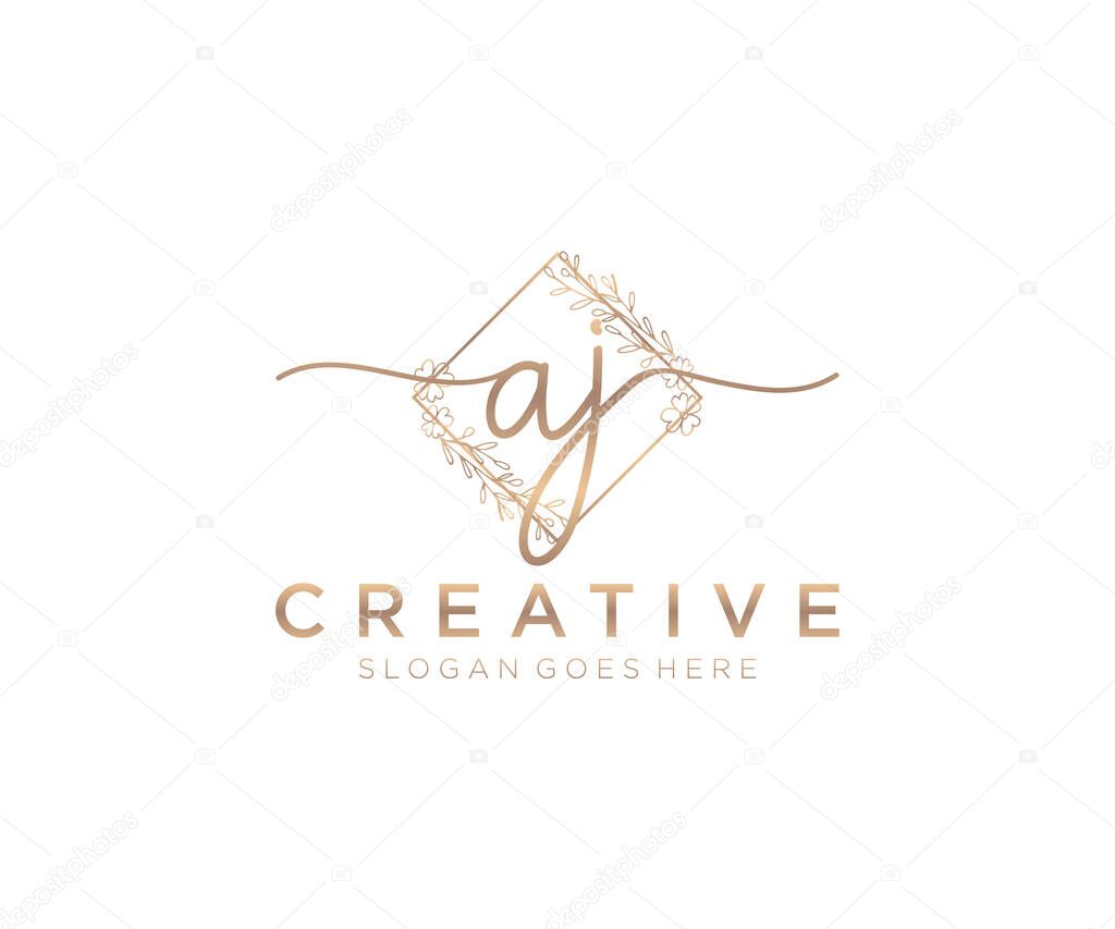 AJ Feminine logo beauty monogram and elegant logo design, handwriting logo of initial signature, wedding, fashion, floral and botanical with creative template.