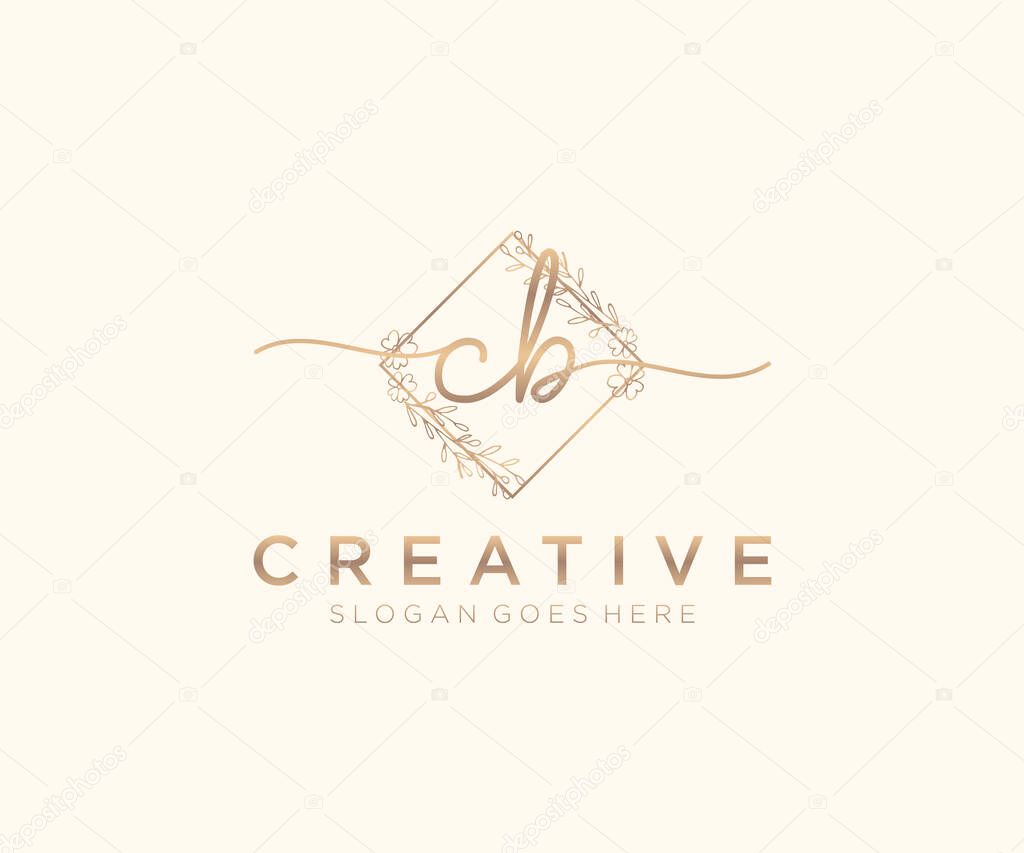 CB Feminine logo beauty monogram and elegant logo design, handwriting logo of initial signature, wedding, fashion, floral and botanical with creative template.