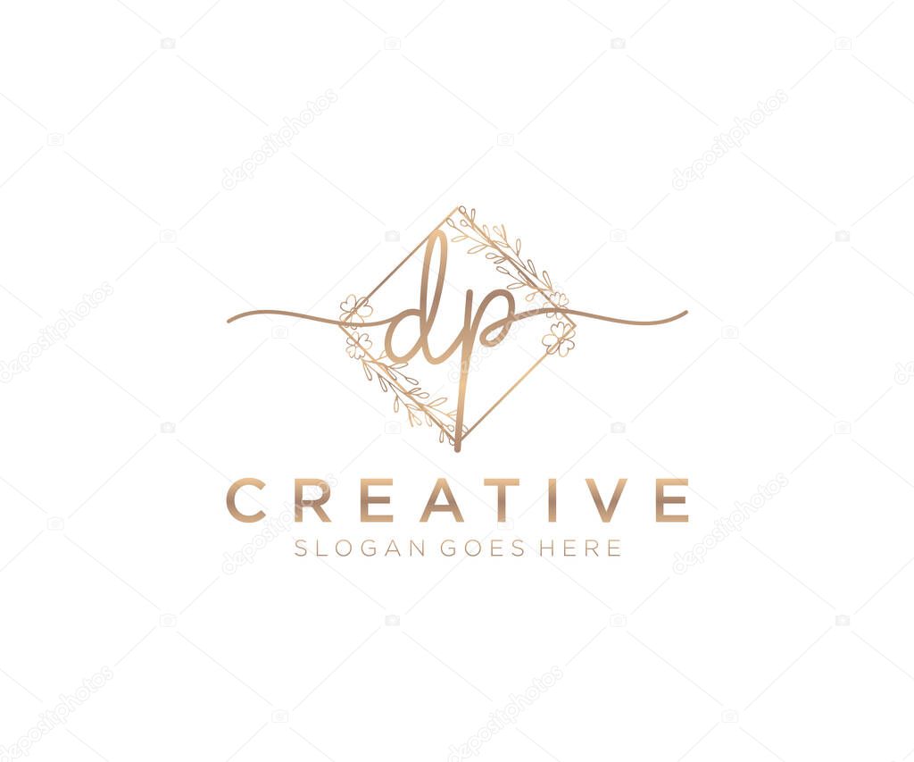 DP Feminine logo beauty monogram and elegant logo design, handwriting logo of initial signature, wedding, fashion, floral and botanical with creative template.