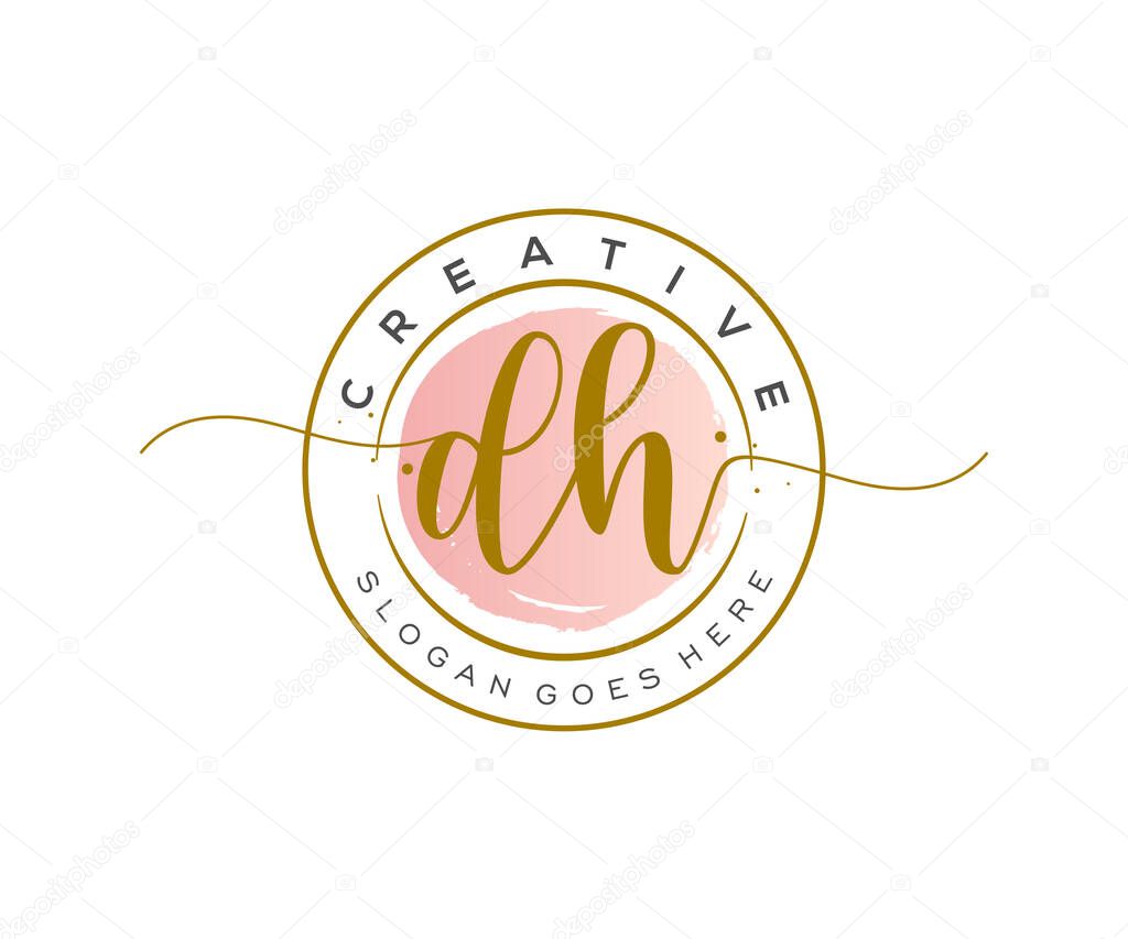 DH Feminine logo beauty monogram and elegant logo design, handwriting logo of initial signature, wedding, fashion, floral and botanical with creative template.