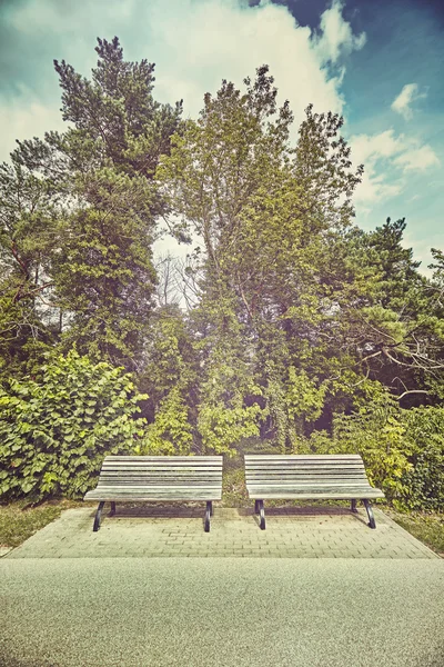 Bancos vacíos en un parque . —  Fotos de Stock