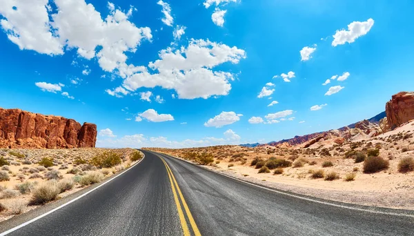 Foto Delle Lenti Fisheye Una Strada Panoramica Nella Valley Fire — Foto Stock