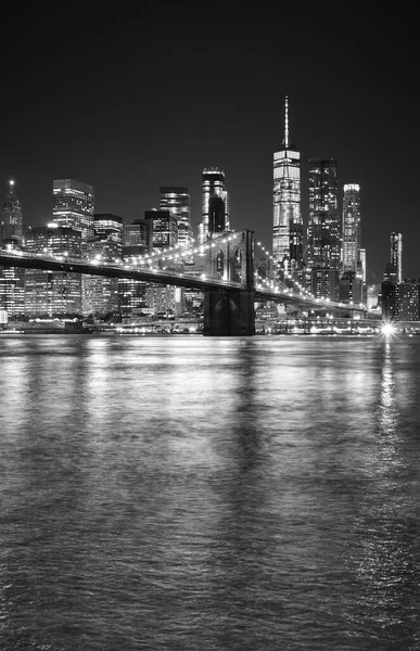 Vista Noturna Preto Branco Orla Manhattan Nova York Eua — Fotografia de Stock