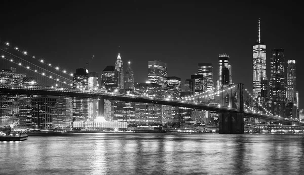 Black White Night View Manhattan Waterfront New York City Usa — Stock Photo, Image