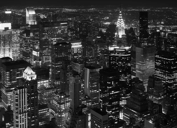 Foto Aerea Bianco Nero Manhattan Notte New York Usa — Foto Stock