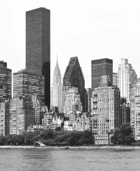 Foto Preto Branco Orla New York City East River Eua — Fotografia de Stock