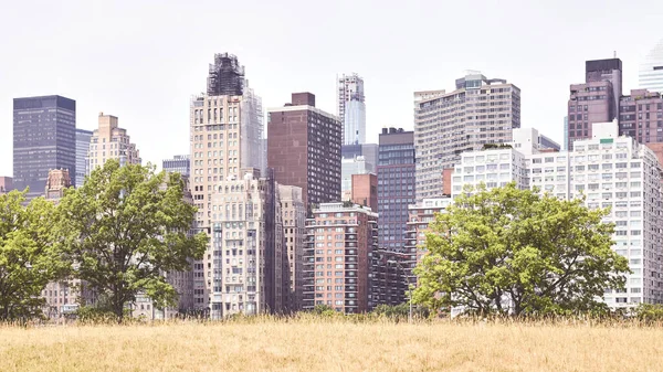 Manhattan East Side Von Roosevelt Island Aus Gesehen Bild Retrofarben — Stockfoto