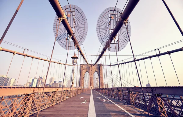 Bred Vinkel Bild Brooklyn Bridge Morgonen Färg Toning Tillämpas New — Stockfoto
