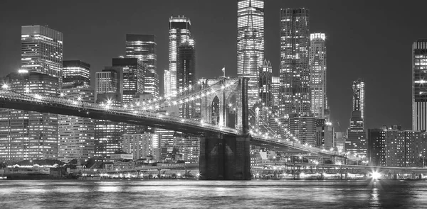 Imagem Preto Branco Brooklyn Bridge Noite Nova Iorque Eua — Fotografia de Stock