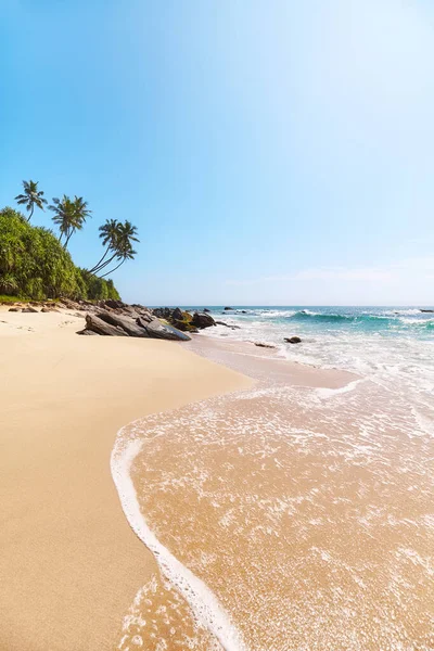 Szeroka Piaszczysta Plaża Tropikalna Piękny Słoneczny Dzień Sri Lanka — Zdjęcie stockowe
