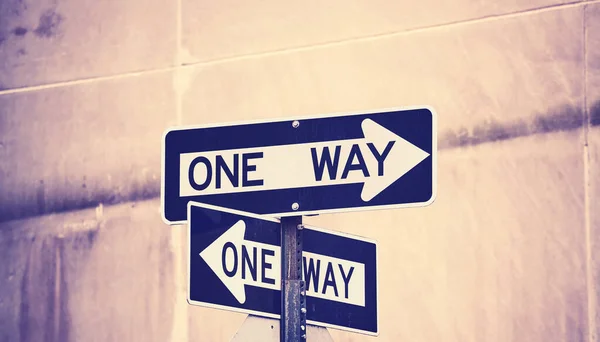 One Way Road Signs Selective Focus Color Toning Applied New — Stock Photo, Image