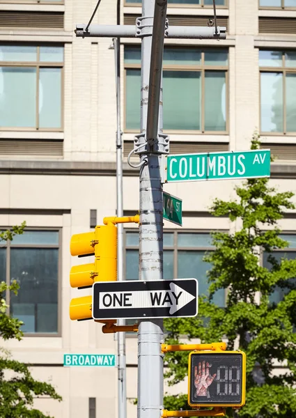 Columbus Avenue One Way Street Signs New York City Selective — Stock Photo, Image