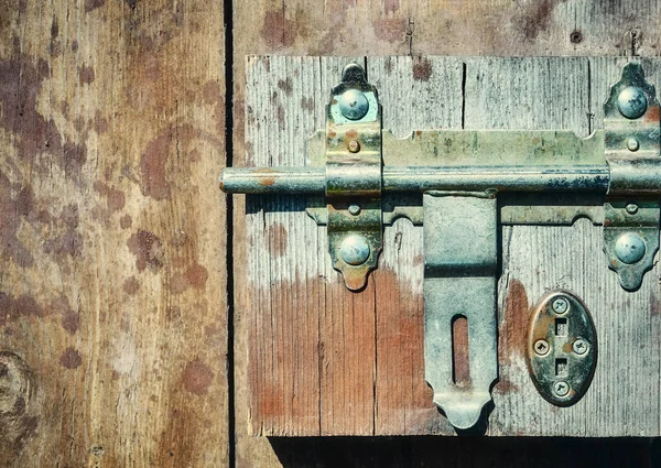 Chiudi Immagine Fermaglio Una Porta Legno — Foto Stock