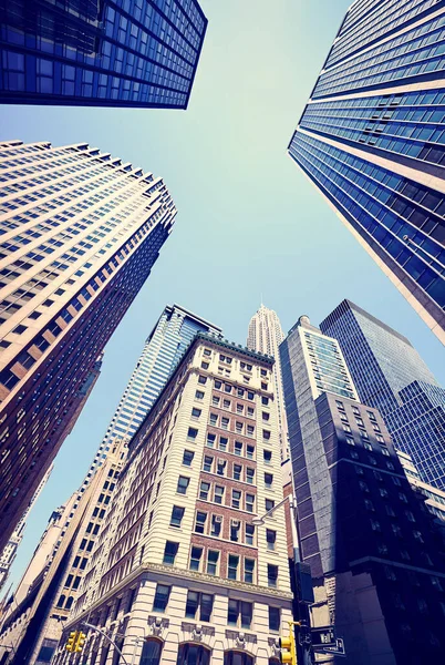 Summer City Looking New York Skyscrapers Wall Street Color Toned — Stock Photo, Image