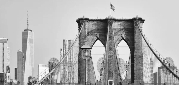 Черно Белое Изображение Бруклинского Моста Горизонта Манхэттена Нью Йорк Сша — стоковое фото