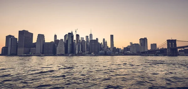 Manhattan Skyline Bij Zonsondergang Kleur Toning Toegepast New York City — Stockfoto
