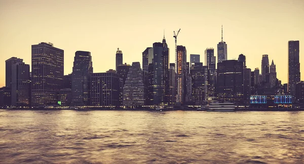 Манхеттенський Скайлайн Силует Заході Сонця Кольоровий Тонус Застосований Нью Йорк — стокове фото
