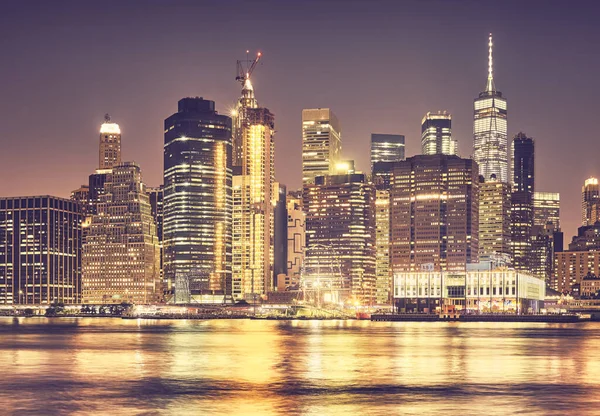 Manhattan Gece Silueti Renkli Tonlama Uygulandı New York City Abd — Stok fotoğraf