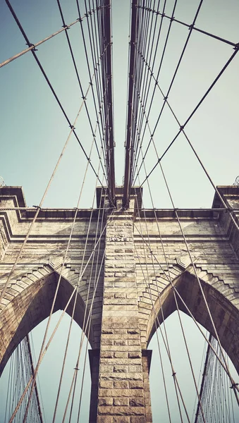 Närbild Brooklyn Bridge Färg Toning Tillämpas New York City Usa — Stockfoto