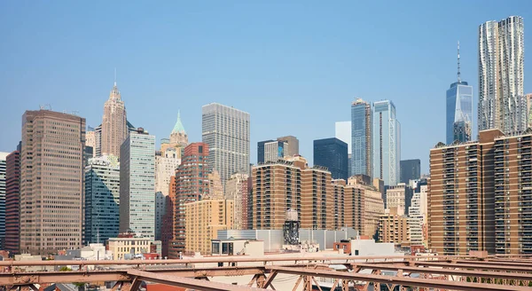 Manhattan Skyline Vanaf Brooklyn Bridge New York City Verenigde Staten — Stockfoto