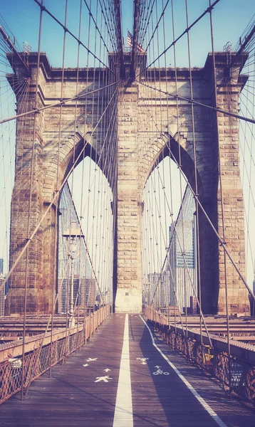 Imagem Retro Tonificada Brooklyn Bridge Nova Iorque Eua — Fotografia de Stock