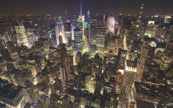 Luchtfoto Van Manhattan Cityscape Een Wazige Nacht New York City — Stockfoto