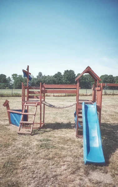 Lekplats Gräs Solig Sommardag Retrofärg Toning Tillämpas — Stockfoto