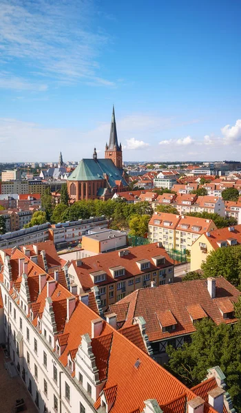 Vista Aérea Cidade Szczecin Com Catedral Distância Polónia — Fotografia de Stock