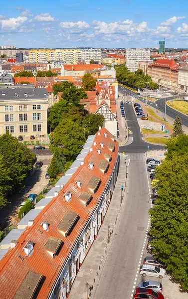 Polonya Nın Szczecin Kentindeki Korsarzy Caddesi Nin Havadan Görünüşü — Stok fotoğraf