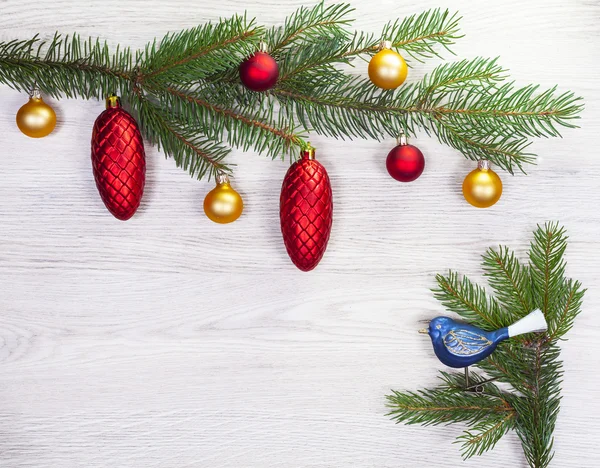 Christmas background, decoration on white wooden board. — Stock Photo, Image